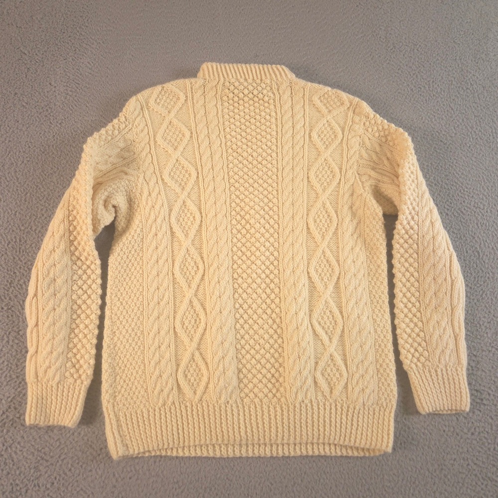 VINTAGE John Molloy Sweater Mens L Cream Aran Handknit Virgin Wool Irish 80s 90s - Picture 8 of 11